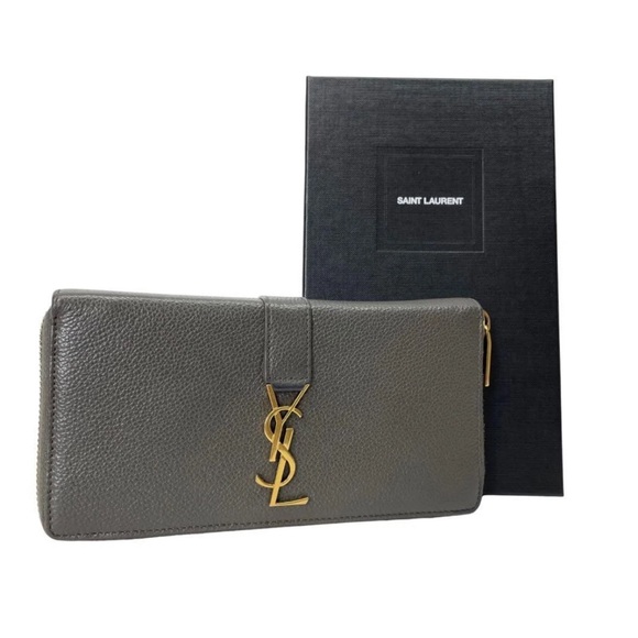 Saint Laurent Charcoal Wallet with Gold Accent - Picture 1 of 13